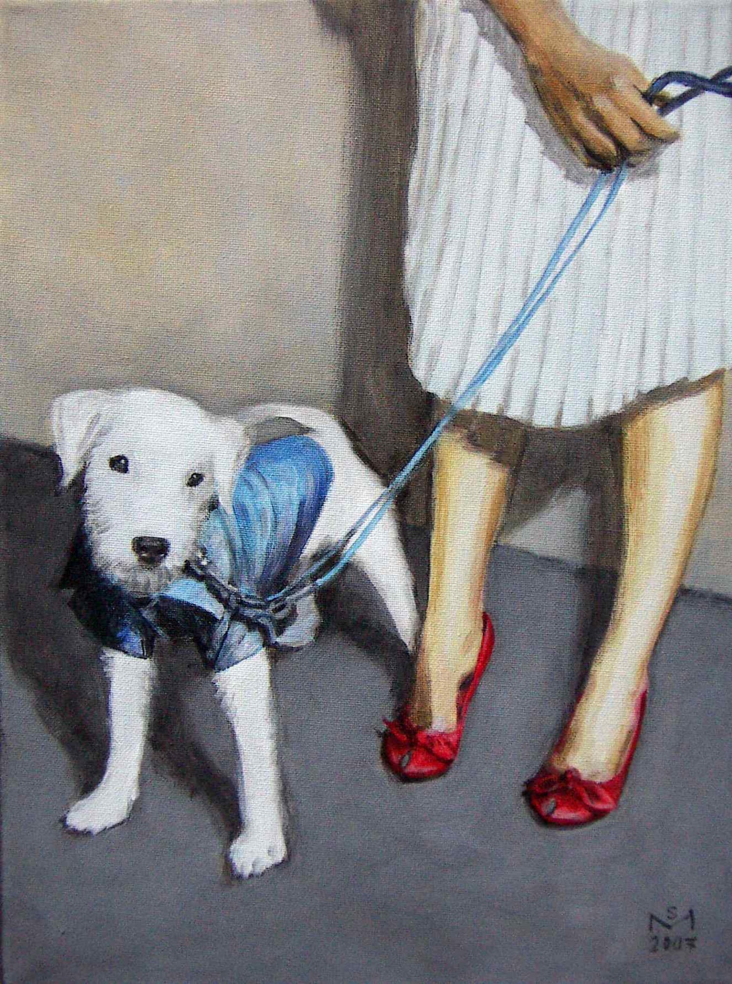 Dog on a leash, lady wearing red shoes | © Sarah Morrissette