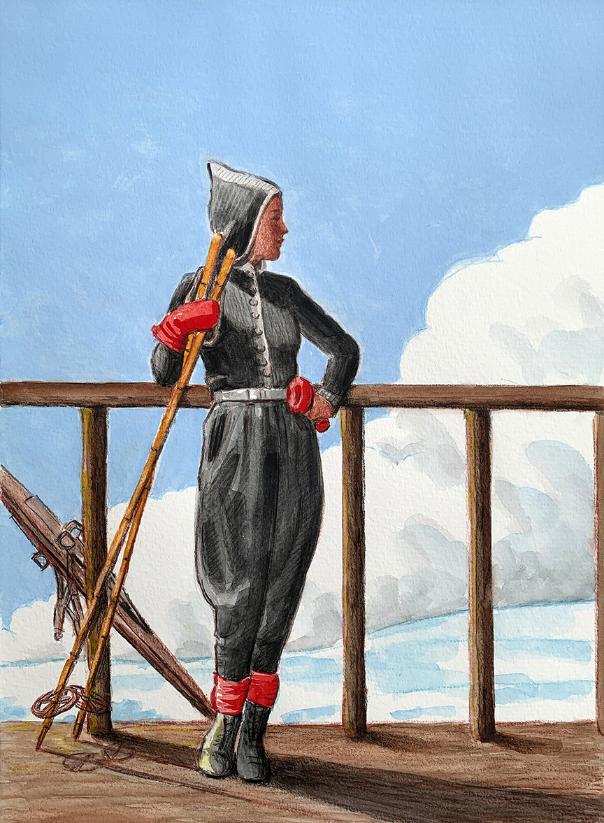 Woman posing with vintage skis | © Sarah Morrissette