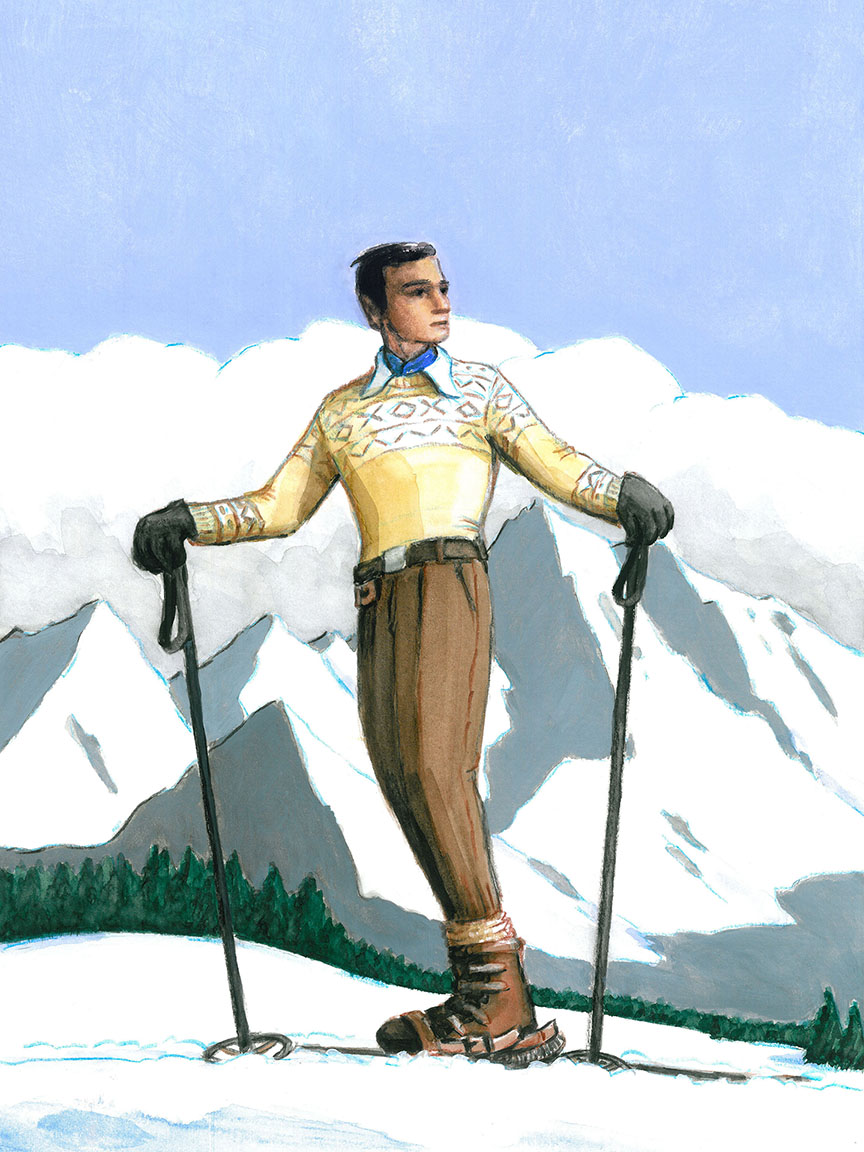 Downhill skier, man with vintage skis and fashion | © Sarah Morrissette